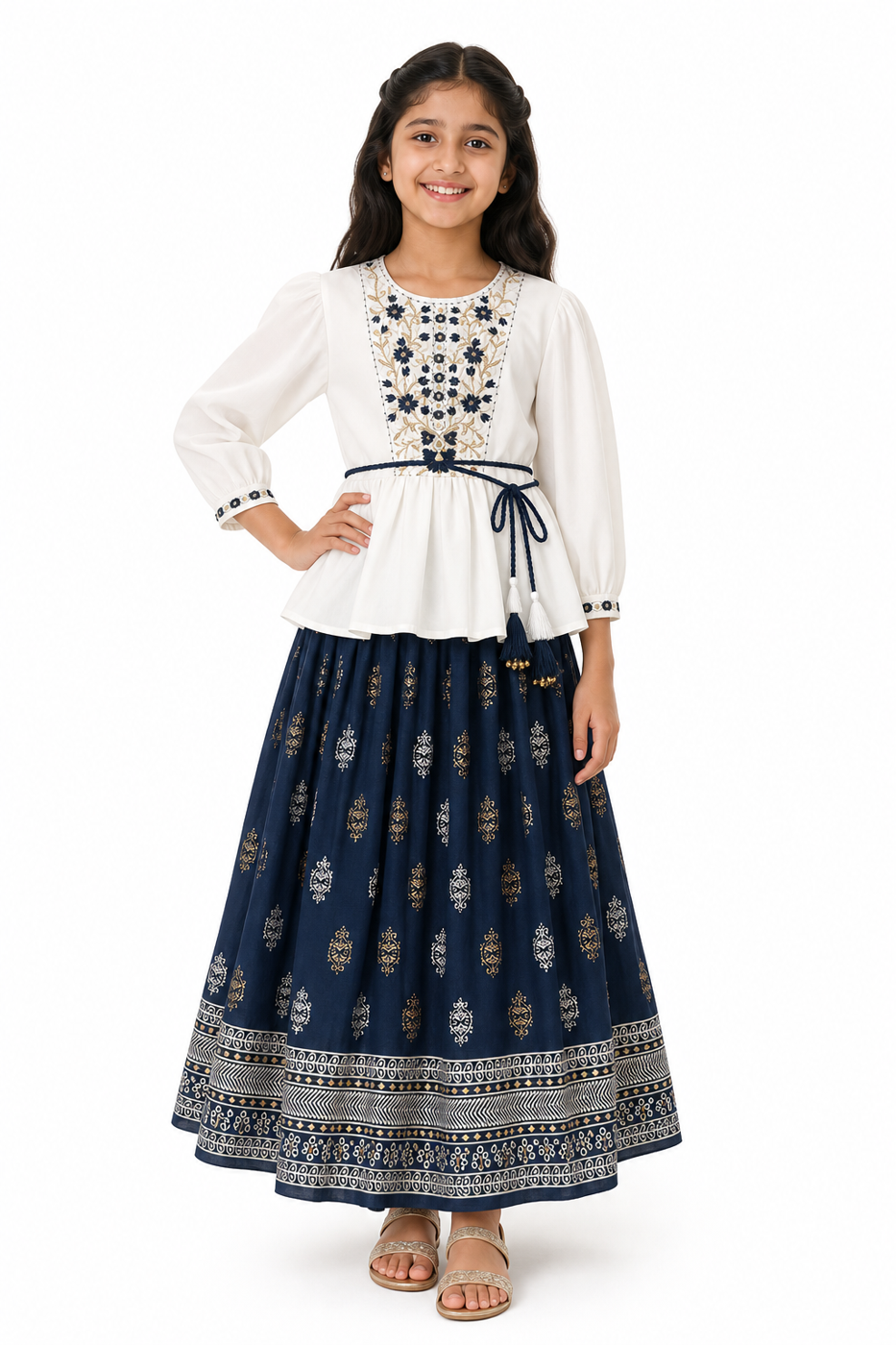 Ivory & Navy Skirt Top Set