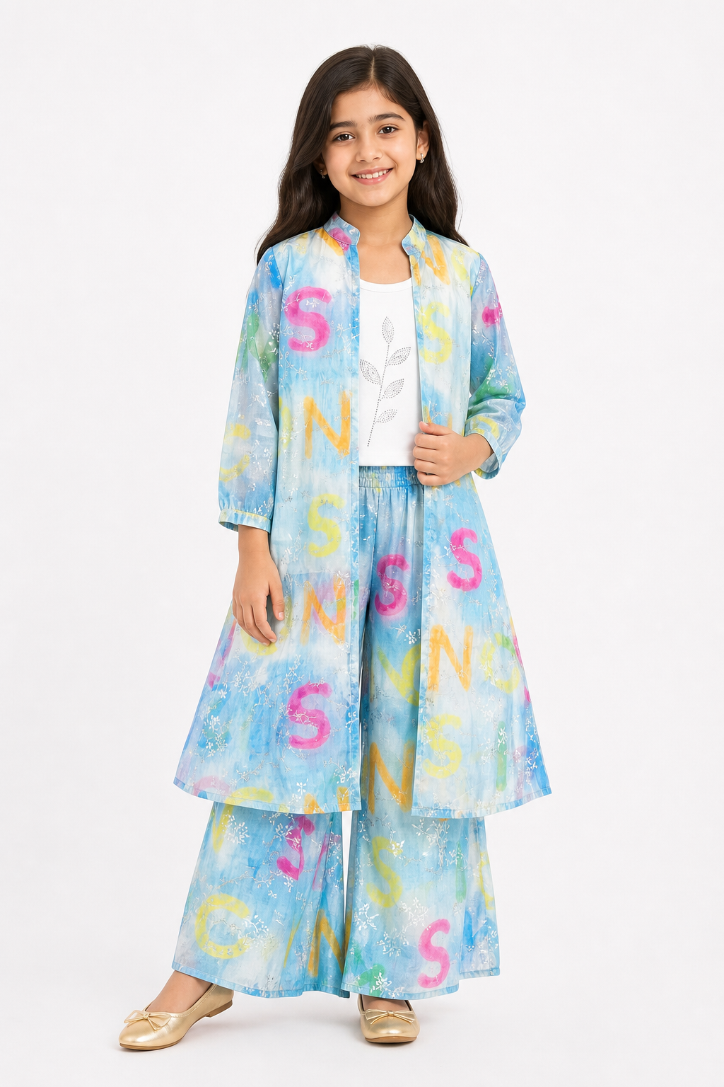 Blue Tie-Dye Jacket Palazzo Set