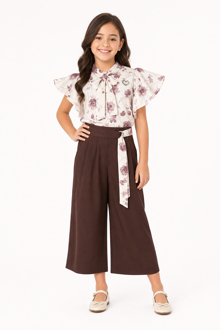 Floral Ruffle Brown Palazzo Set