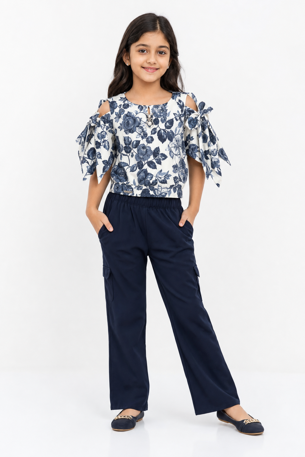 Navy Floral Top & Cargo Set